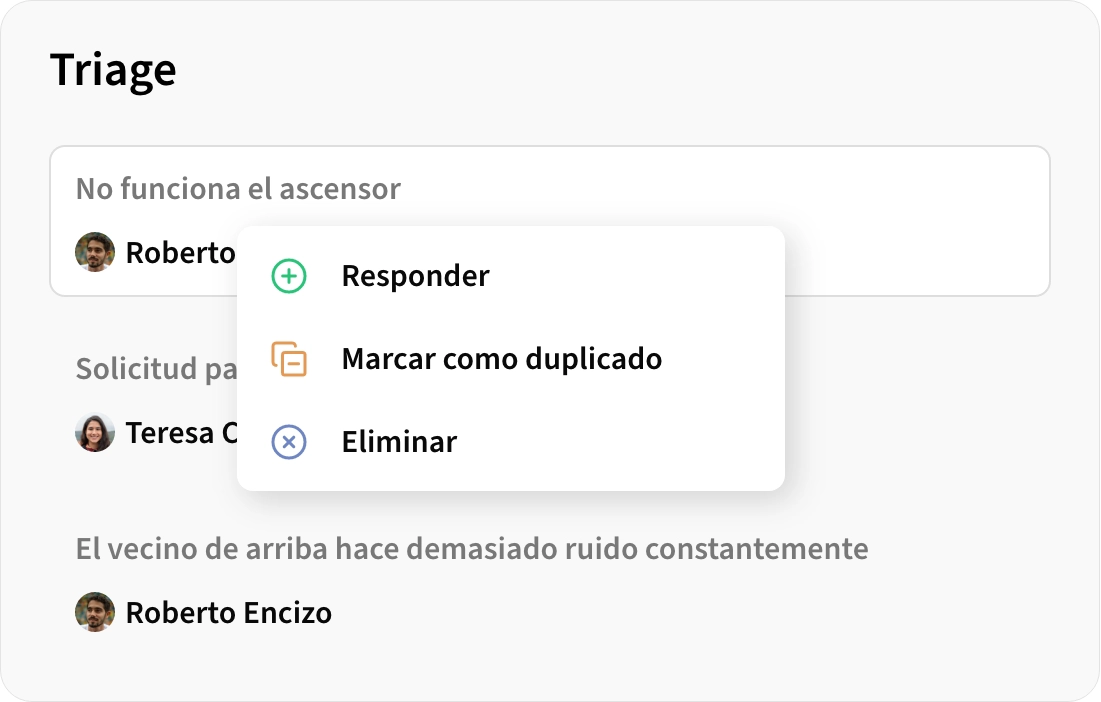 Vista de gestión de solicitudes en Acaunti